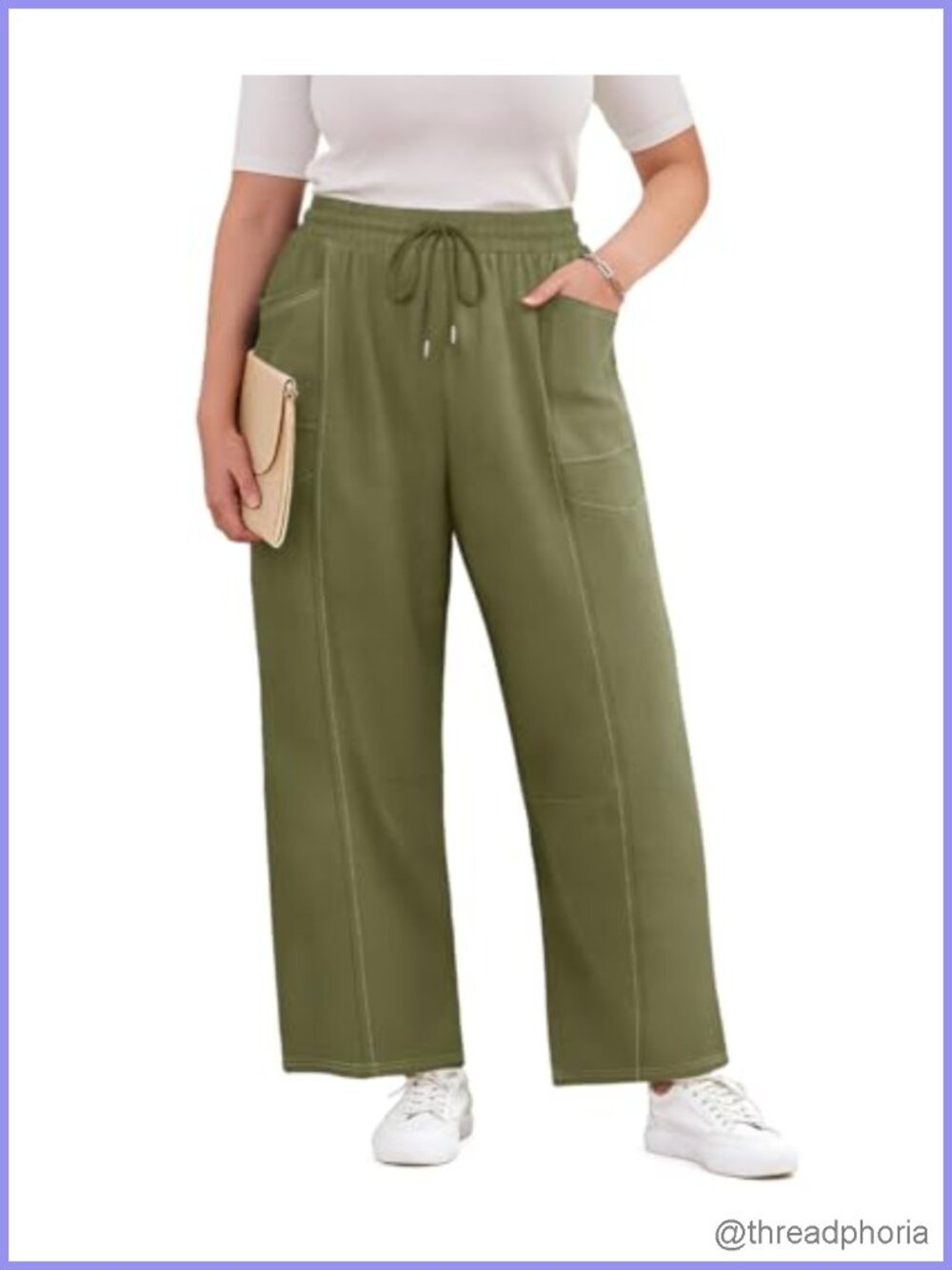 Plus Size Wide Leg Sweatpants Drawstring Cotton Blend Pants with Pockets